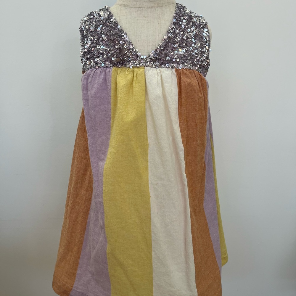 Pink Chicken Sequin Multicolor Striped Kids Dress
